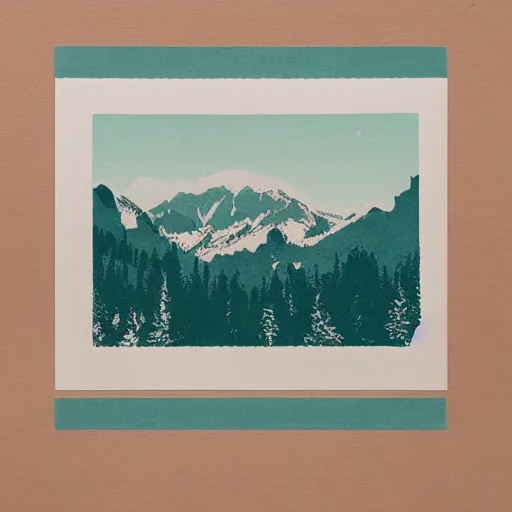 Image similar to a risograph of an beautiful mountain landscape