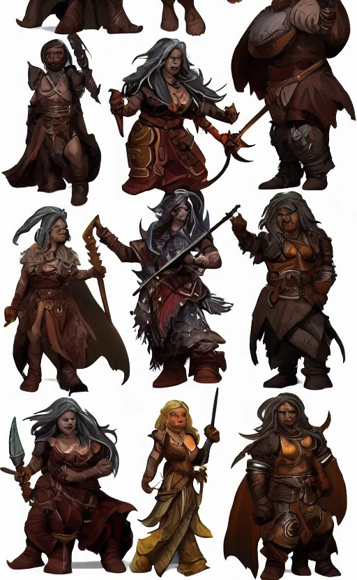 Image similar to Dungeons and dragons character art, dwarf woman, dark skin, battleaxe, trending on artstation