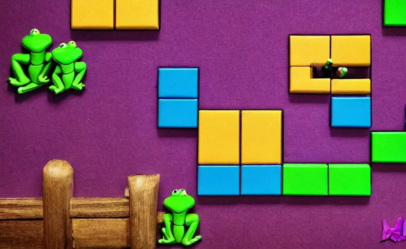 Prompt: frogs playing tetris, highly detailed, extremely high quality, hd, 4 k, 8 k, professional photographer, 4 0 mp, lifelike, top - rated, award winning, cinematic, realistic, detailed lighting, detailed shadows, sharp, no blur, edited, corrected, trending