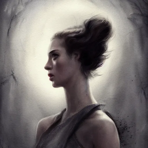 Prompt: nightstalker character portrait, lean face, cinematic lighting, glowing grey eyes, hyper - detailed, 4 k, high resolution, in the style of charlie bowater, tom bagshaw, single face, symmetrical, headshot photograph, insanely detailed and intricate, beautiful, elegant, watercolor, cinematic, portrait, raphaelite, headroom, pierre - auguste renoir