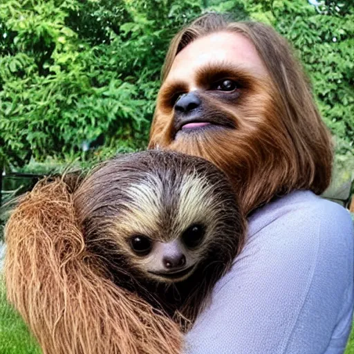 Image similar to Chewbacca holding baby sloth