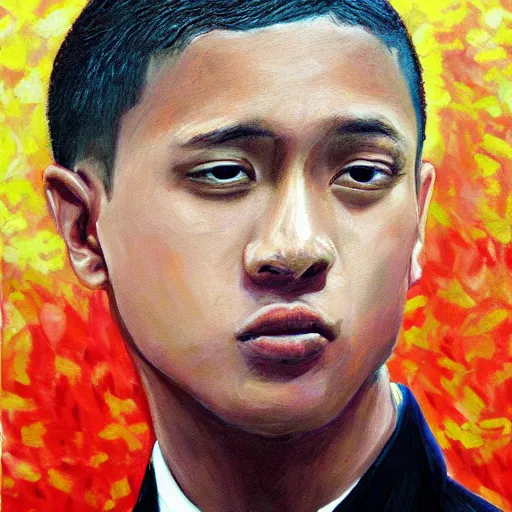 Image similar to musical artist thaiboy goon's presidential portrait, professional realistic painting