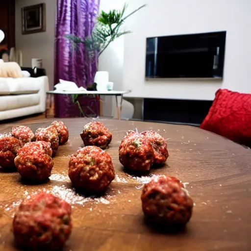 Image similar to spaghetti and meatballs shaped into a living room set