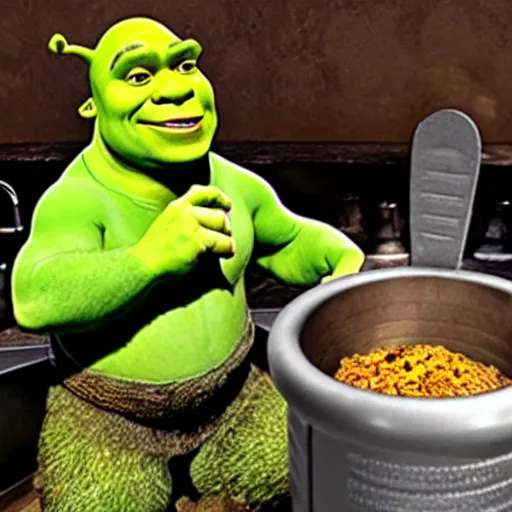 Image similar to shrek in a meat grinder