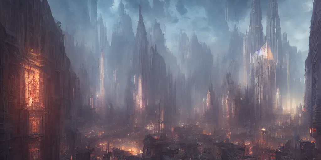 Image similar to the great city of noxia, organized, ivory towers, peter morbacher, ross tran, angelarium, greg rutkowski, extravagant, trending on artstation, cinematic lighting, digital painting, octane render, artgerm