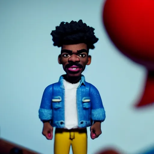 Image similar to a cinematic film still of a claymation stop motion film starring chance the rapper as a college student, shallow depth of field, 8 0 mm, f 1. 8