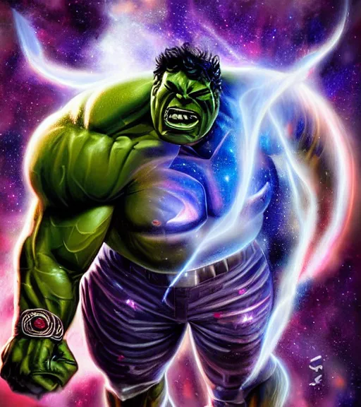 Image similar to cosmic hulk. realism art, high detailed, fine art, trending on artstation, smooth draw, perfect lightning, sharp focus.