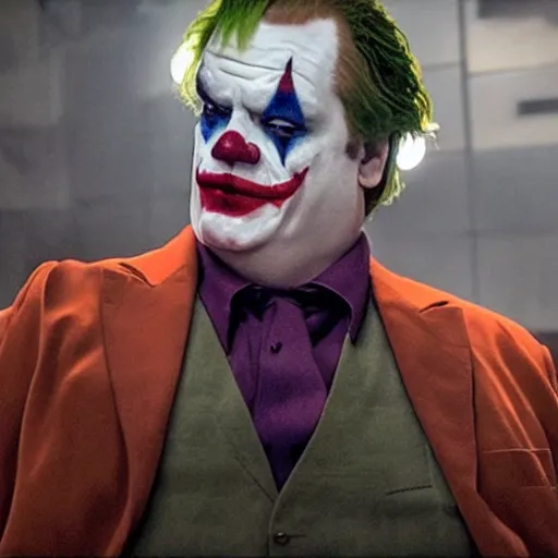 Image similar to stunning awe inspiring chris farley as the joker movie still 8 k hdr atmospheric lighting