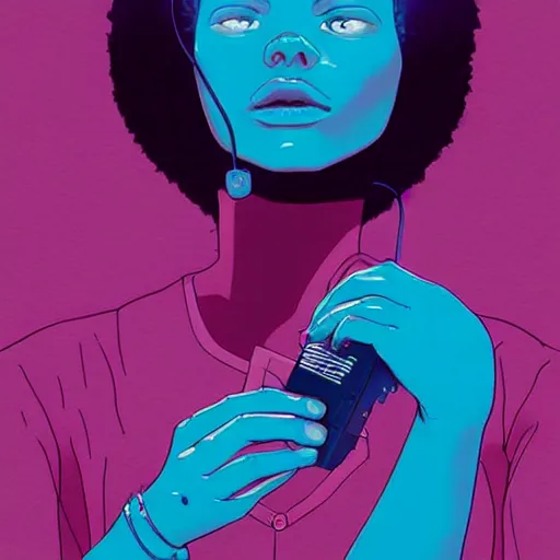 Image similar to A conceptual art. A rip in spacetime. Did this device in her hand open a portal to another dimension or reality?! electric blue by Tomer Hanuka lively