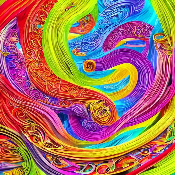 Image similar to calligraphy twisted forms, inside the colorful 3 d calligraphy realm, high definition image, extremely detailed and intricate