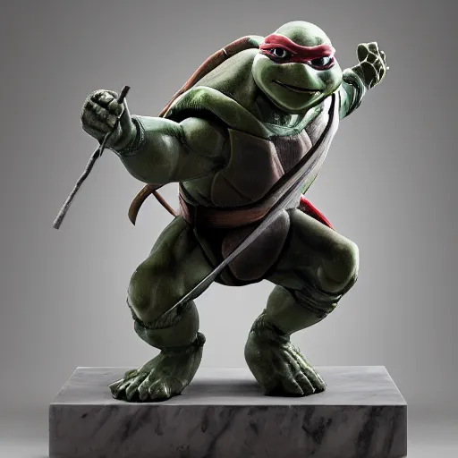 Prompt: teenage mutant ninja turtles as a sculpture by donatello, white marble, glossy, high details, cinematic