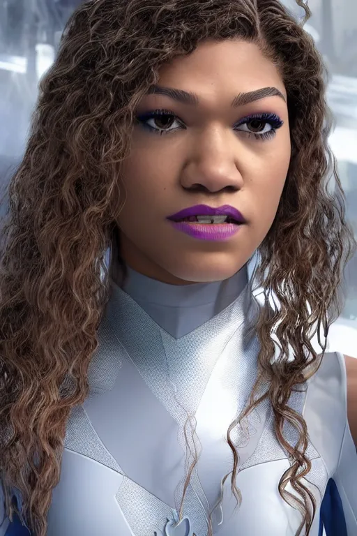 Image similar to a portrait of zendaya as spider gwen,, single head, no double head,