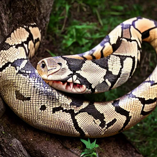 Prompt: big python pronounced dead, photorealistic, photography