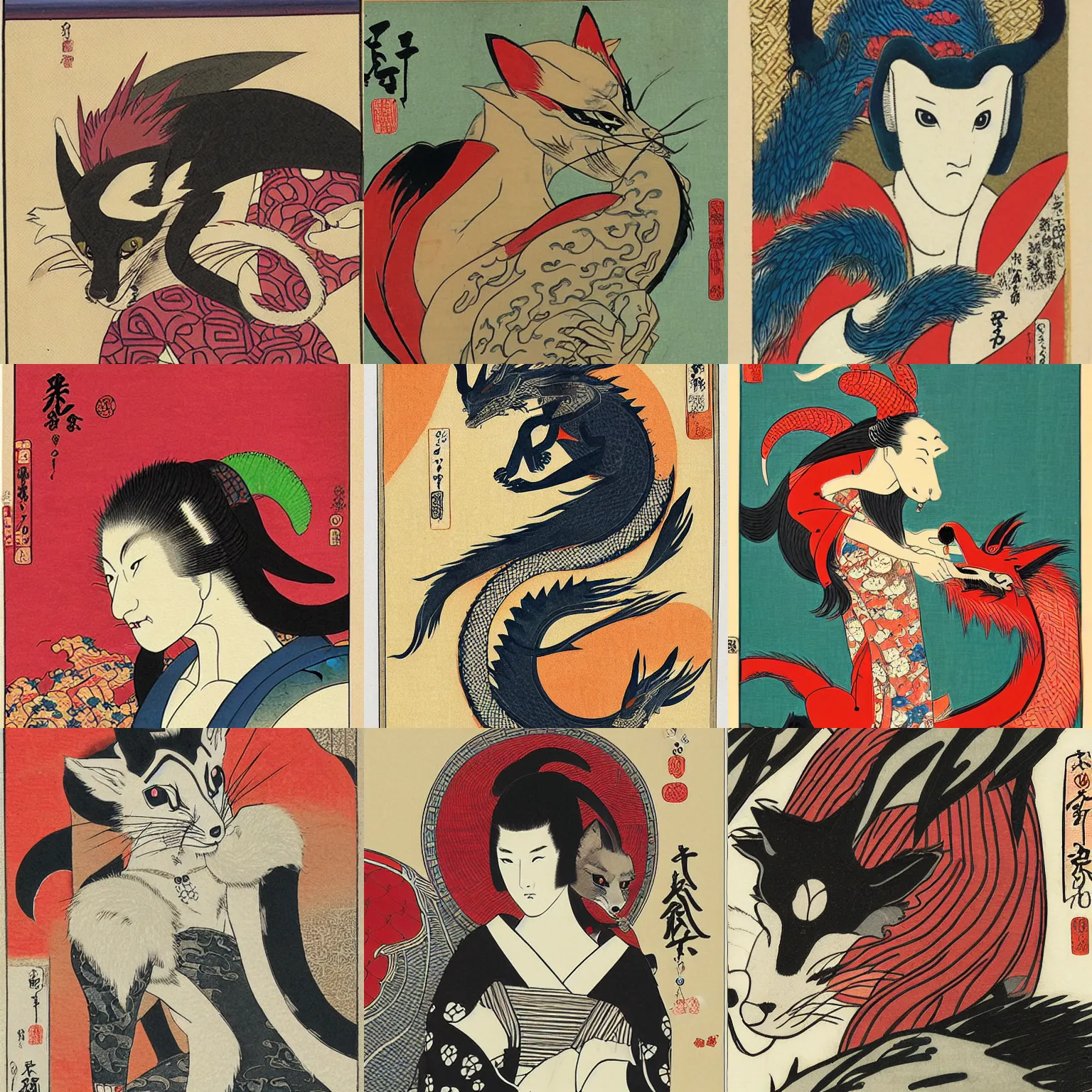 Image similar to fox woman dragon ukiyo - e style,