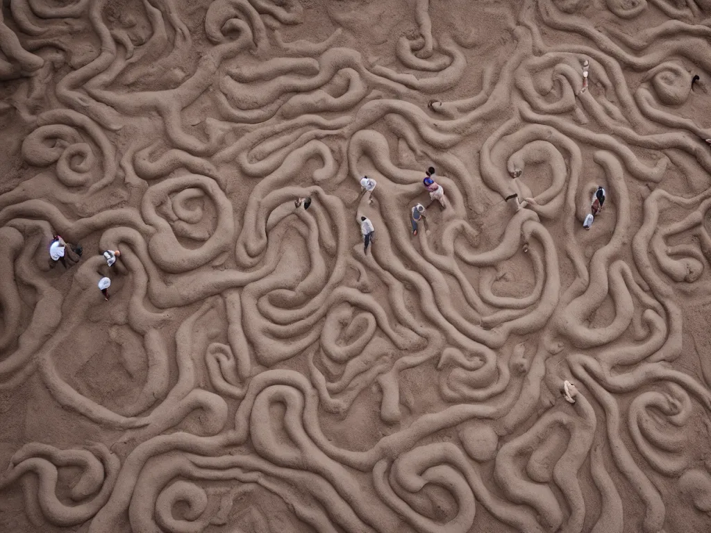 Image similar to humans forming from swirls of grey clay