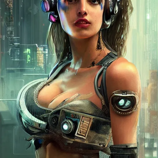 Image similar to Ana de Armas as a cyberpunk princess, very detailed, artstation, fantasy character portrait by denis sarazhin