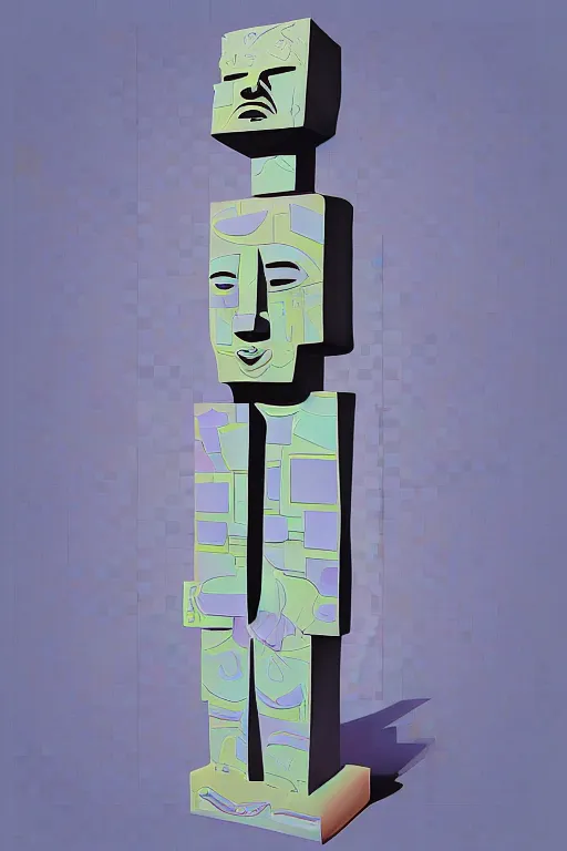 Image similar to cubist moai statue cutout digital illustration cartoon colorful beeple