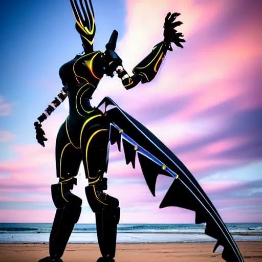 Prompt: looking up at a highly detailed 300 foot tall giant exquisite beautiful female warframe, as an anthropomorphic robot dragon, posing elegantly over your tiny form, camera on the ground, at the beach on a sunset, sleek streamlined design, streamlined matte black armor, sharp detailed claws, detailed sharp robot dragon feet, giantess shot, upward shot, ground view shot, leg shot, front shot, cinematic shot, high quality warframe fanart, captura, realistic, professional digital art, high end digital art, furry art, giantess art, anthro art, DeviantArt, artstation, Furaffinity, 8k HD render, epic lighting