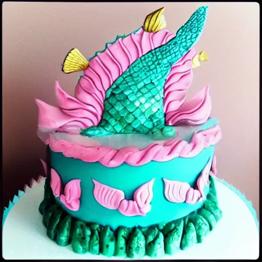 Prompt: mermaid cake, homemade,