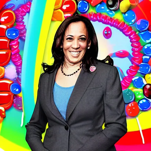 Prompt: photo of kamala harris as a candy raver girl