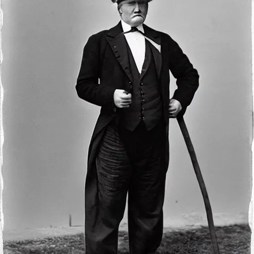 Prompt: trump dressed as old-timey circus strong man, 1900s black and white photo