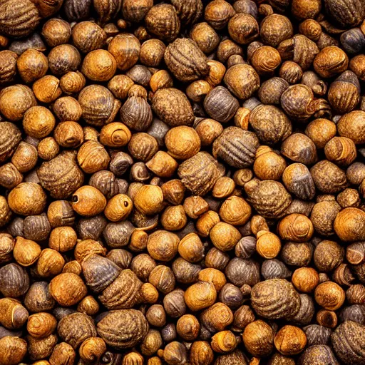 Image similar to professional photo of creature made of acorns, high detail, 4 k, ultra realistic