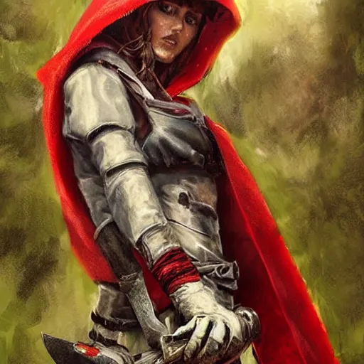 Prompt: digital _ painting _ of _ little red riding silk hood wolf slayer with chainsaw arm _ by _ filipe _ pagliuso _ and _ justin _ gerard _ unsymmetric _ fantasy _ highly _ detailed _ realistic _ intricate _ port