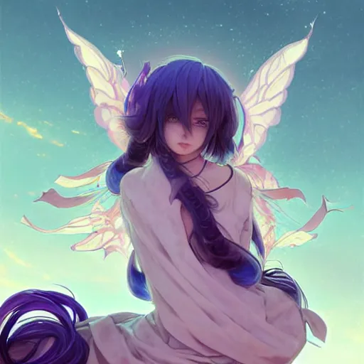 Image similar to hatsune miku eating small boy with back hair and blue purple eye, anime style, hyper detailed, illustration, digital painting, art by artgerm and greg rutkowski and alphonse mucha, high delicate defined details, anime stylized, highly detailed