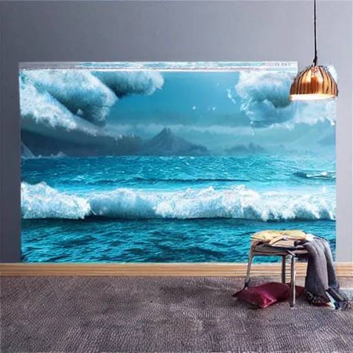 Prompt: a beautiful detailed landscape matte painting of blue ocean