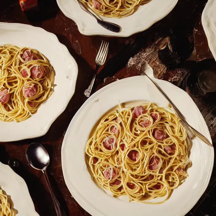 Image similar to kodak portra 4 0 0, 8 k, soft light, volumetric lighting, highly detailed, a photographic still life of a plate of carbonara, typical italian food, realistic, hyper realistic