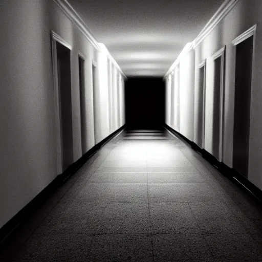 Prompt: a camera view of a scary hallway photo - realistic