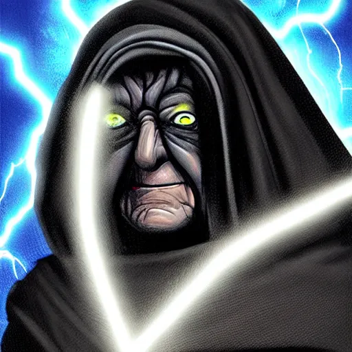 Image similar to Emperor Palpatine shooting lightning at an iPhone, digital art