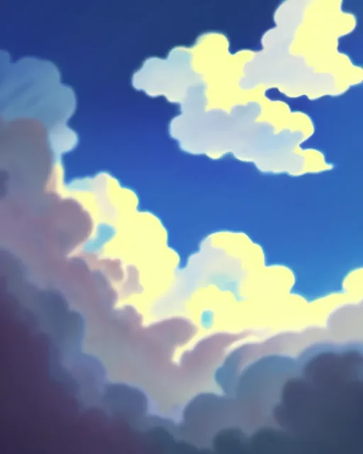 Image similar to simple realistic anime clouds, midday, digital art, trending on artstation, gradient colors, fisheye perspective