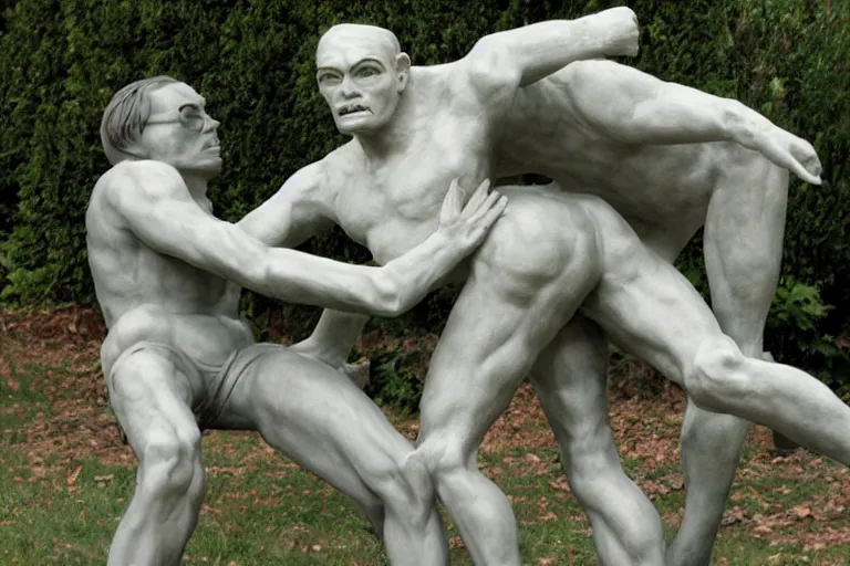 Image similar to full body, alan turing wrestling with agent smith, sculpture by auguste rodin