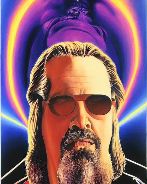 Prompt: the dude in the big lebowski, airbrush, drew struzan illustration art, key art, movie poster