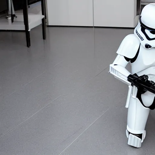 Image similar to a stormtrooper mopping the floor