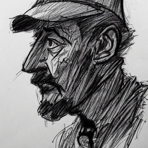 Image similar to a realistic yet scraggly portrait sketch of the side profile of a stern and sophisticated the demoman, trending on artstation, intricate details, in the style of frank auerbach, in the style of sergio aragones, in the style of martin ansin, in the style of david aja, in the style of mattias adolfsson