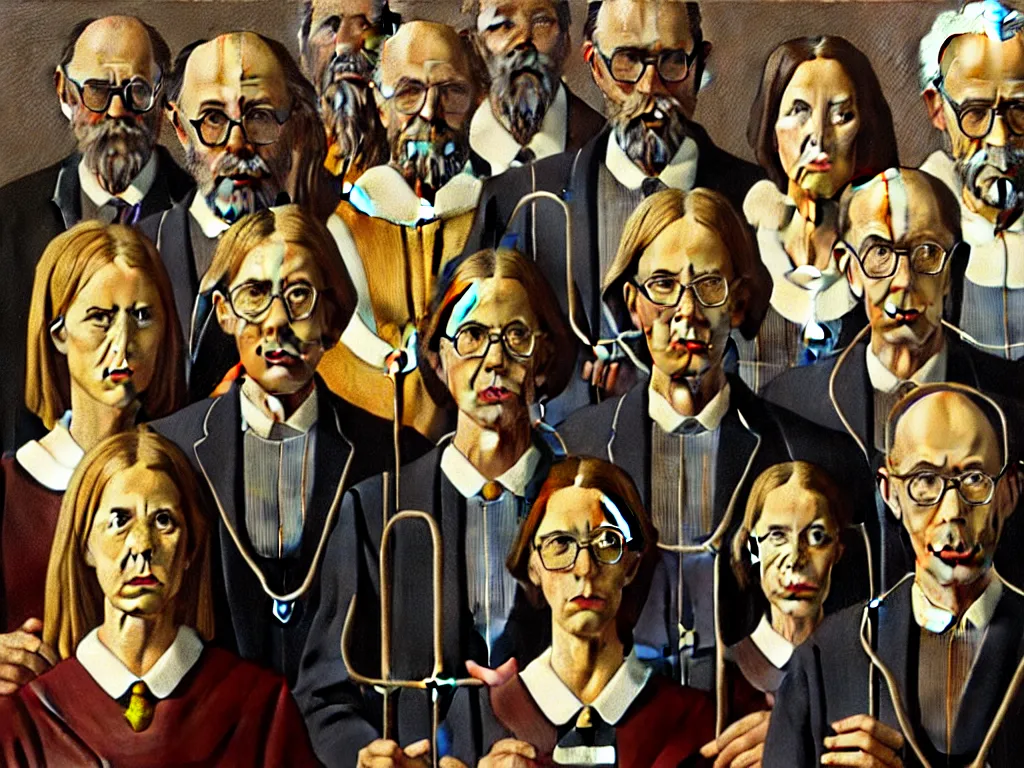 Image similar to crowded last supper american gothic painting magritte, renaissance, detailed faces