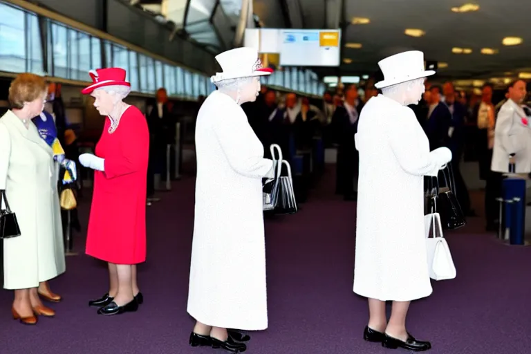 Image similar to the queen queue jumping the line at check in an airport