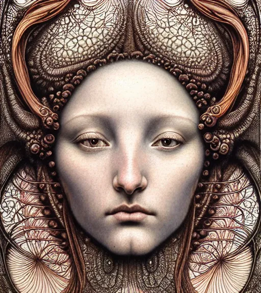 Image similar to detailed realistic beautiful spice goddess face portrait by jean delville, gustave dore, iris van herpen and marco mazzoni, art forms of nature by ernst haeckel, art nouveau, symbolist, visionary, gothic, neo - gothic, pre - raphaelite, fractal lace, intricate alien botanicals, ai biodiversity, surreality, hyperdetailed ultrasharp octane render