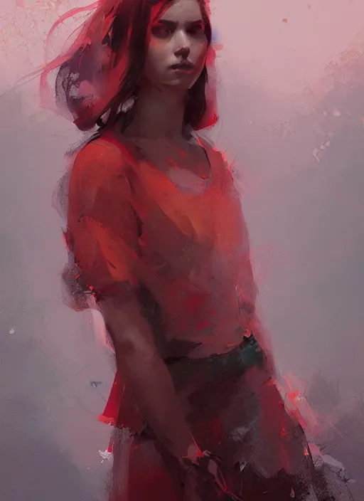 Image similar to female geshia girl, beautiful face, rule of thirds, intricate outfit, spotlight, concept art, red tones, digital painting, by greg rutkowski, by jeremy mann,