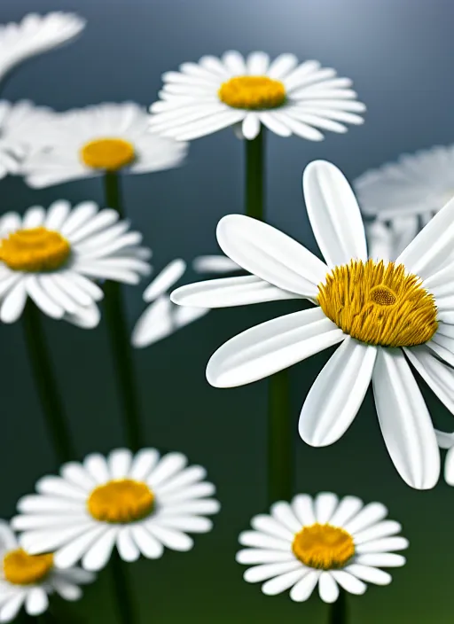 Image similar to bright white zen smooth daisies by zaha hadid, up close shot, sharp focus, global illumination, radiant light, irakli nadar, octane highly render, 4 k, ultra hd,