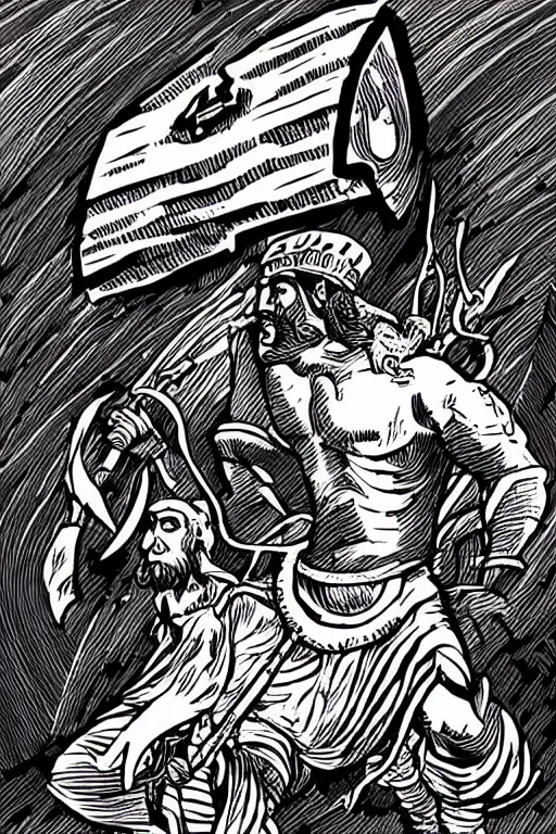 Image similar to ancient historically accurate depiction of the Bible Character Goliath of Gath, the Philistine warrior giant by mcbess