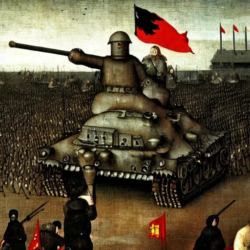 Prompt: tiananmen square tank man painted by hieronymus bosch, high quality, high resolution