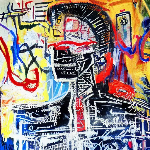 Image similar to arabic calligraphy, transylvanian folk art, in the style of graffiti, made by jean michel basquiat