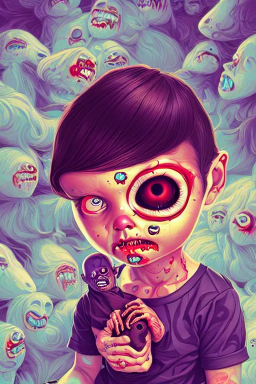 Image similar to a baby zombie in a pocket, tristan eaton, victo ngai, artgerm, rhads, ross draws