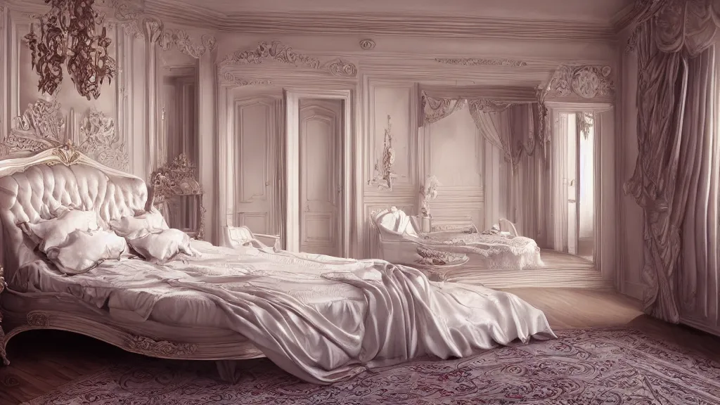 Prompt: french bedroom, coffin, ultra detail, photoreal, professionally retouched, wide angle, 8 k high definition, insanely detailed, intricate, elegant, art by artgerm and wlop