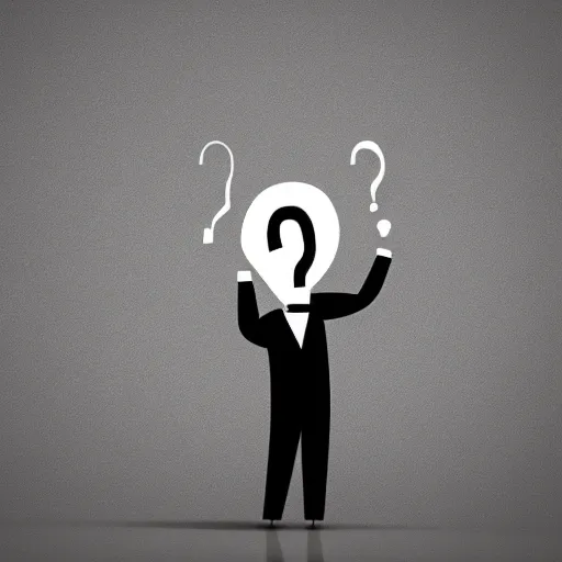 Image similar to a simple sketch of a cartoon man holding a question mark with a puzzled expression, on a pure white background