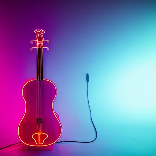 Image similar to product photo of a neon cello, studio lighting, cinematic angle, 4 k