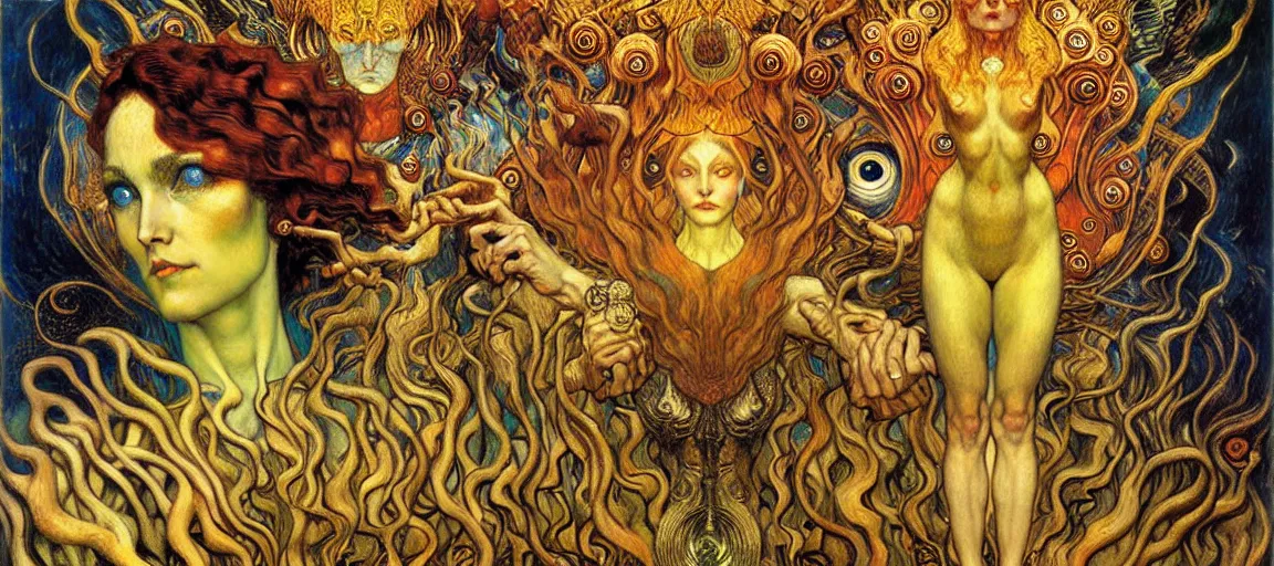 Image similar to Divine Chaos Engine by Karol Bak, Jean Delville, William Blake, Gustav Klimt, and Vincent Van Gogh, symbolist, visionary